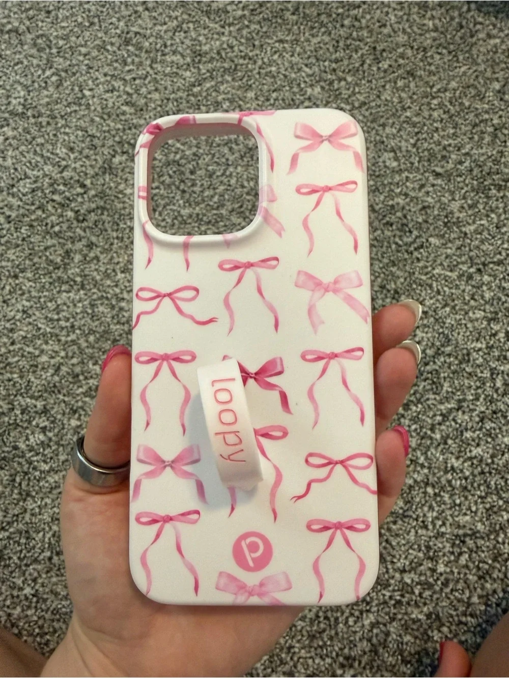 Loopy Case Pink Bows Phone Case with Pink Loopy Grip